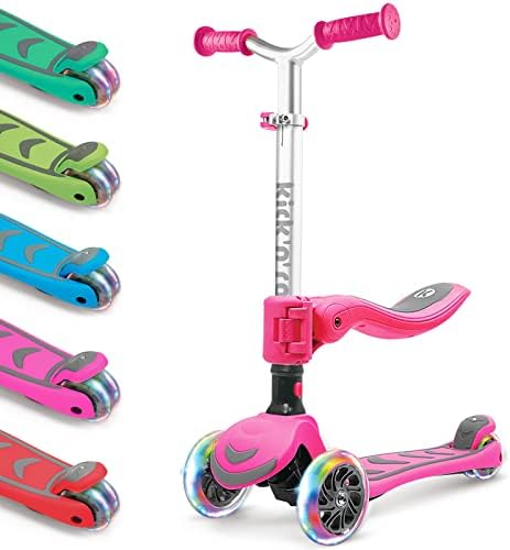 Kicknroll 3 Wheel Kids Scooter, Adjustable Folding Kick Scooter for Kids Ages 4-7 Girls & Boys with Flashing Light Up LED Wheels, Lean to Steer Tech