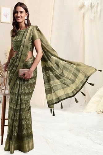 Image of MIRCHI FASHION Women Saree Cotton Blend Kalamkari Printed | Comfortable Office and Regular Daily Use Sari with Unstitched Blouse Piece