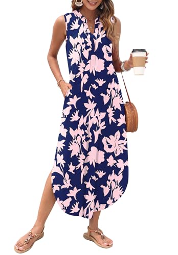 Image of AUSELILY Womens Summer Casual Maxi Dresses 2026 Sleeveless Long Beach Dresses V Neck Loose Sundresses with Side Split Pockets
