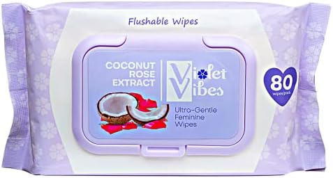 Moisturizing Flushable Bathroom Wet Wipes for Women – Aloe Coconut Rose | Plant Based pH Balanced Adult Toilet Tissue for Tush & Feminine Care | Personal Hygiene Wipe | Violet Vibes Wet Wipes 80 ct