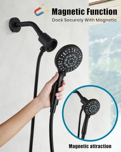 Juego de grifo para ducha con 6 modos, cabezal de ducha desmontable y válvula integrada, acabado negro mate, incluye manguera de 59 pulgadas miniatura 4