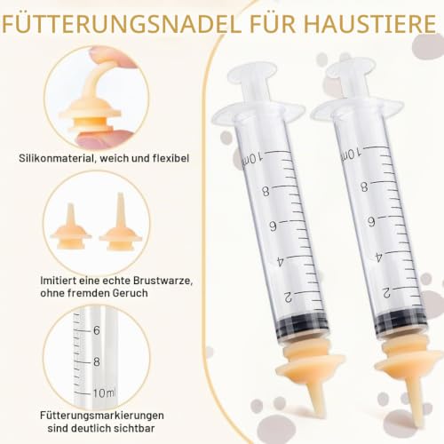 COYUN 10 Pcs Haustier Fütterung Silikon Nippel, katzenmilch Aufzuchtflasche für undewelpen Kitten, mit Spritzen, Plastikspritze, Futterspritzen Kleintiere, für Welpen Hund Katze oder andere Haustiere