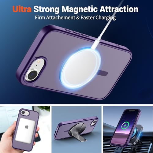 Image of SUPFINE Magnetic for iPhone 17e Case /iPhone 16e Case 2025 (Compatible with MagSafe)(Military Grade Drop Protection) Slim Translucent Matte Shockproof with Anti-Fingerprint Phone Case,Dark Purple