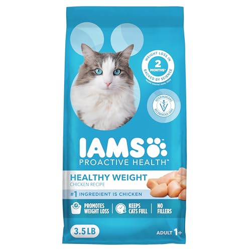 IAMS Proactive Health Healthy Weight Adult Dry Cat Food Chicken Flavor, Adult Cat Food Dry Recipe,...