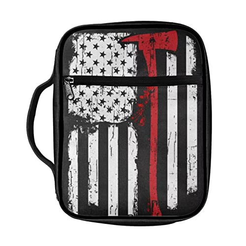 Mumeson Firefighter American Flag Print Bible Bag Carrying Bible Case for Standard Size Bible Book Holder Covers Bible Case Tote Bag with Handle Pockets