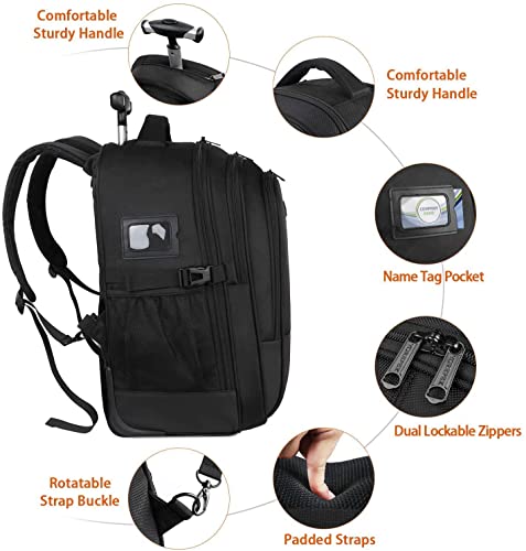 Backpack-with-Wheels-Large-Rolling-Backpack-for-Men-Women-Water-Resistant-Business-Travel-Carry-on-Wheeled-Backpack-Bag-Durable-Roller-College-School-Computer-Bookbag-Fits-156-Inch-Laptop-Black