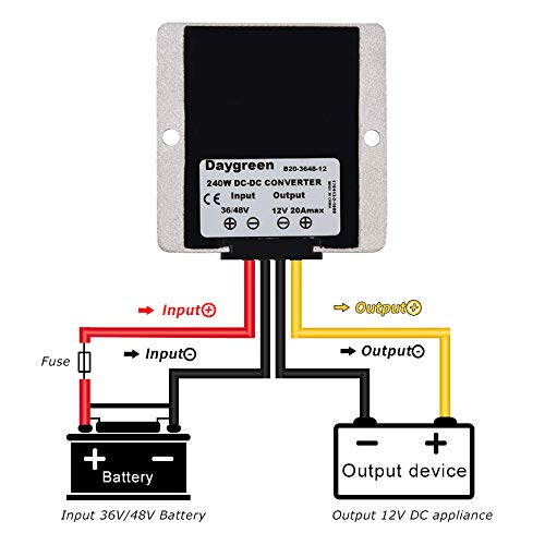 Image of Daygreen DC-DC Converter, 36V /48V to 12V, 20A, Silver, 2 Pin Connector