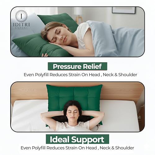 Image of Luxury Hotel Bed Pillow Set of 2, Premium Microfiber Filling, Jacquard Fabric, Concealed Zipper, Breathable Washable Cover, Green Comfort Bedding Cushion Soft, 68 x 45 x 25 cm