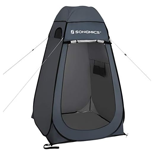 SONGMICS Tienda Ducha, Tienda portátil, Tienda de campaña baño, para Camping, Pesca, baño, Ducha, Playa, con Bolsa de Transporte con Cremallera, Gris Oscuro GPT01GY