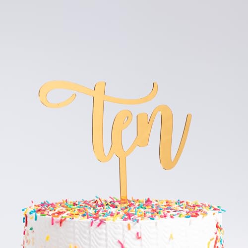 Image of Premium Golden Acrylic Cake Topper - Elegant Number Ten Decoration for 10th Birthday, Anniversary, and Celebrations