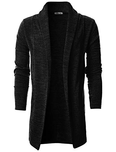 Ohoo Mens Long Sleeve Draped Lightweight Open Front Shawl Collar Longline Cardigan2