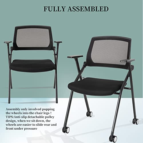 20 Pack Office Chairs With Wheels Adjustable Armrest Ergonomic Mid-Back Breathable Mesh Foldable Conference Reception Visitor Chair Set For Home School Waiting Training Room #TOP4