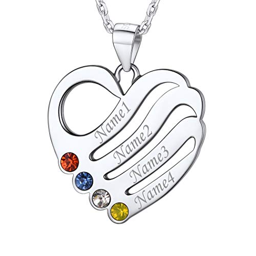 PROSILVER Femme Collier Coeur Argent Prénom Personnalisé pour 4 Amis/Soeurs avec Pierres de Naissance Chaîne 45cm/1.5mm - Bijou Cadeau Unique Anniversaire Noël Cover