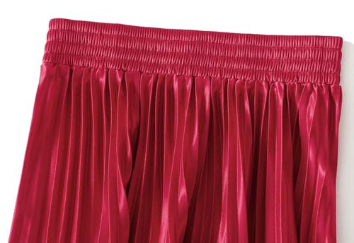 Womens Satin A-Line Skirts Elastic High Waist Pleated Skirt Elegant Flowy Long Skirts Casual Dressy for Wedding Party2