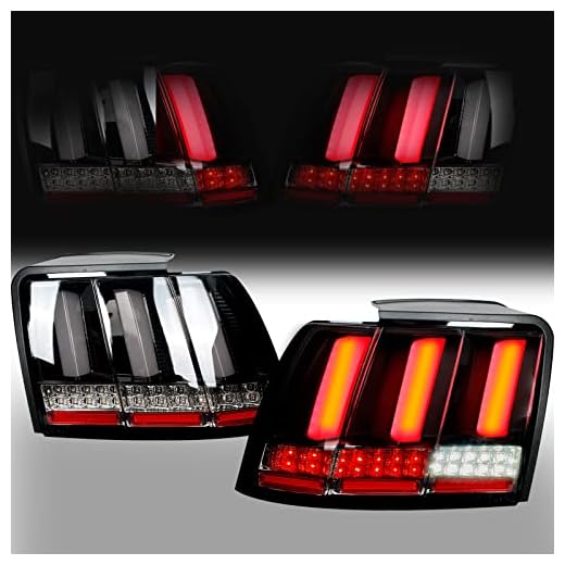 Acmex Tail Light Assembly, Compatible with 1999-2004 Ford Mustang With Clear Tube, Replacement Rear Smoked Lamps Pair of Passenger Right and Driver Left Side W/Sequential Turn Signal