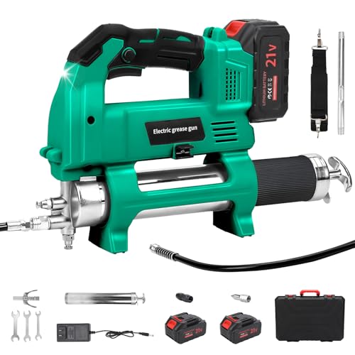 Upgrade Cordless Electric Grease Gun with LED Light, 12000 PSI High Pressure lectric Grease Gun Kit with 2 * 2.0AH Batteries and Charger, Grease Gun for Truck, Farm, Construction and DIY