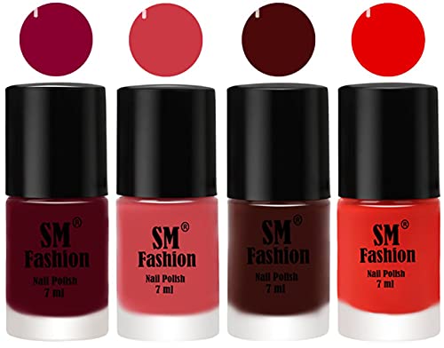 Image of Nail Polish Combo Set (Pack of 4) Quick Dry Gel Finish Nail Paint | Boysenberry,Punch Pink,Wine,Fire Orange | 7 ml Each