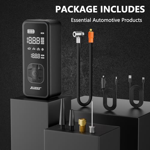 ZUZEE Tire Inflator Portable Air Compressor - 4X Faster Inflation, 150PSI Air Pump for Car Tires with Digital Pressure Gauge/LED Light, Portable Tire Inflator for Car, Moto, Bike, Ball, etc(Black) by ZUZEE - Image 9