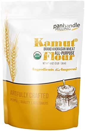 Panhandle Milling Organic Kamut Flour - 3 lbs. (48 oz.)- Easy to Use Resealable Korasan Kamut Flour Made From Real Organic Kamut Grain - Non GMO, Kosher, Vegan Organic Whole Grain Flour & Wheat Flour