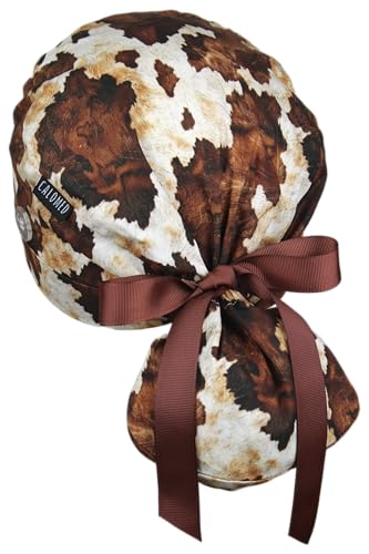 Image of Scrub Cap for Women and Men, Ponytail Scrub Caps, Working Hat, Head Cover with Ribbon Ties and Buttons, Long Hair