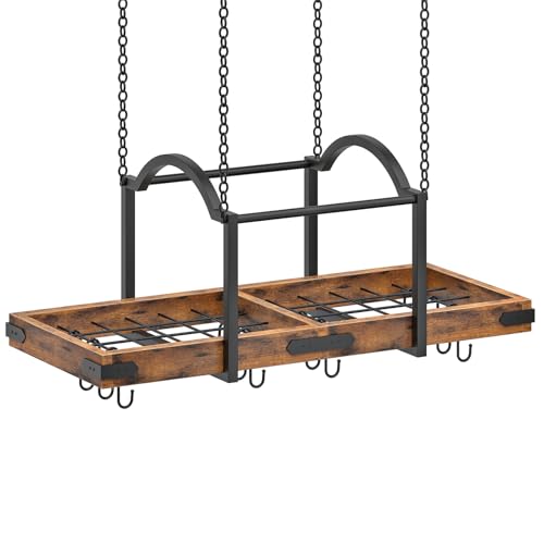 HOOBRO 80cm Hanging Pot Rack - Space-Saving Metal Hanger with 10 Detachable S Hooks for Pot and Pan Storage, Rustic Brown and Black EBF80TL01 - Image 9