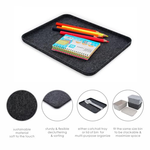 Image of Welaxy felt tray Lid for Storage Bins Drawer Organizer bin cap of box for junk stuff stationery makeup jewelry closet bathroom minimalist lifestyle (Charcoal Lid, M)