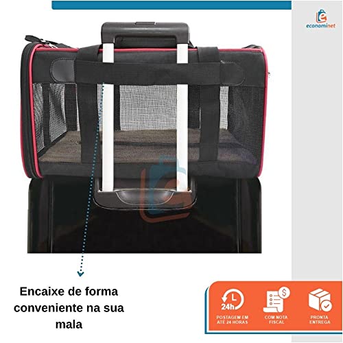 Bolsa Transporte Pet para Avião Cabine Viagem Ventilação Cães e Gatos Reforçada até 10kg Tela Arejad