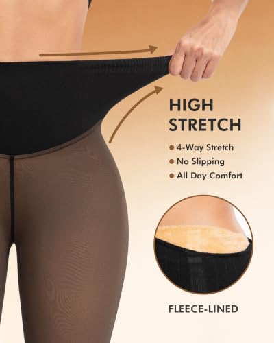 Image of ATHVOTAR Fleece Lined Winter Tights Women - Thermal Warm Opaque Pantyhose Thick Sheer Leggings