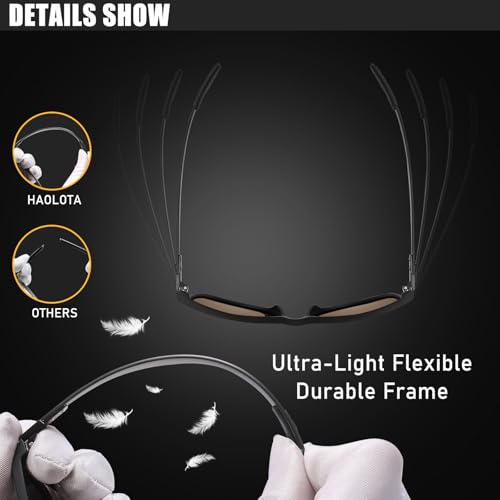 Image of HAOLOTA Polarized Sunglasses for Men Ultralight Carbon Fiber Temple,Square Sunglasses UV400 Protection for Driving /Golf