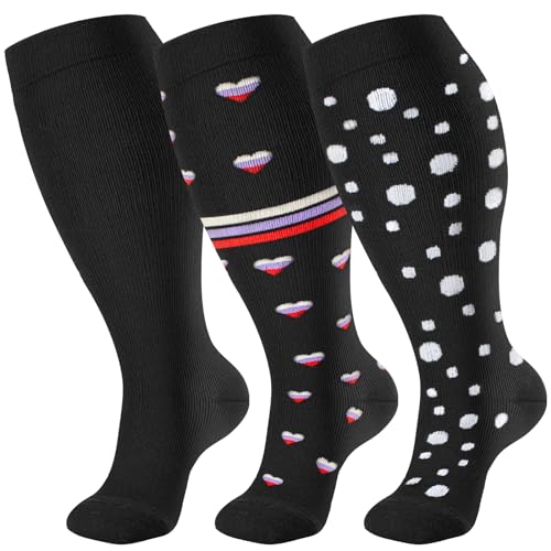 Image of bropite 3 /4 Pairs Plus Size Compression Socks Extra Wide Calf Women&Men 20-30mmHg Support Dancing Cycling Running Climbing