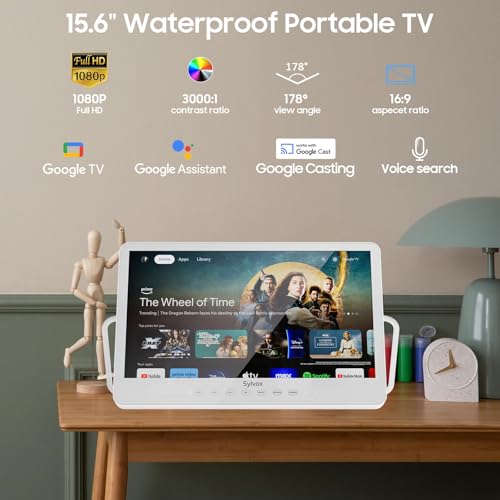 Miniatura 5 de Tv Portátil De 15.6 Pulgadas, Smart Tv Resistente Al Agua Con Triple Sintonizador, Batería Recargable 10000mah Mini Lcd Tv 1080p, Soporte De Tv Incorporado, Entrada Hdmi, Usb, Entrada Av Blanco