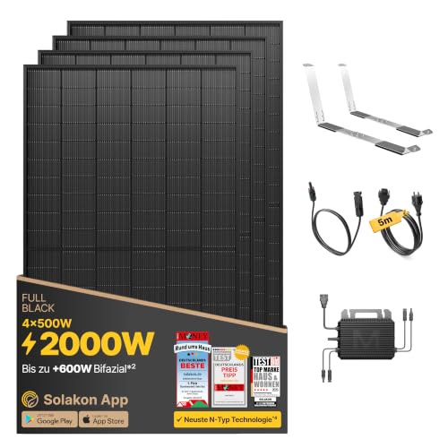 Solakon® 2000W Balkonkraftwerk mit Halterung für Garten/Flachdach, 5m Kabel