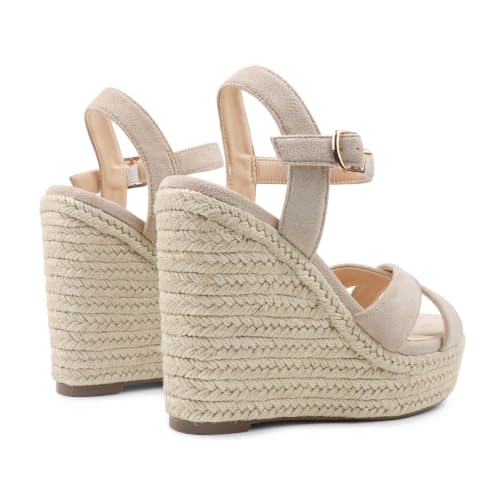 Image of JOY IN LOVE Womens Espadrilles Wedge Sandals Platform Heels Ankle Strap Open Toe Buckle Sandals