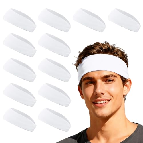 YELARXI Sport Headbands for Men, Workout Headbands Stretchy Sweatband Absorbent Head Bands 2 Pcs & White - Fitting for(Men Women/Yoga/Sports/Running/Fitness/Cycling)