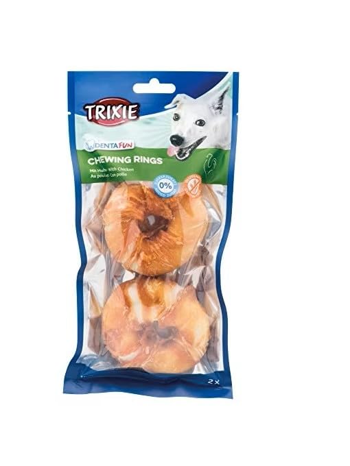 TRIXIE 2 Anillos Masticables Pollo Denta Fun, ø6 cm, 110 g, Perro