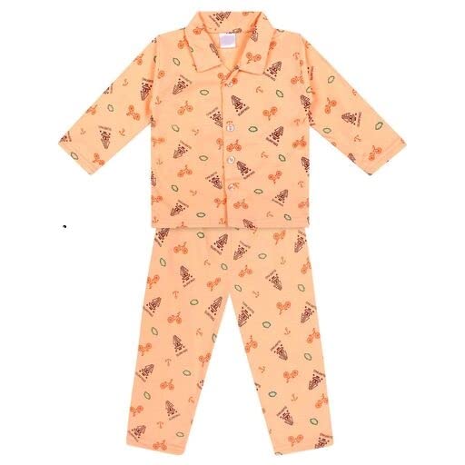 Image of PARILIFESTYLE Cotton Night Suit Full Sleeves, Printed, Collared Neck, Pack of 2 for Unisex Kids