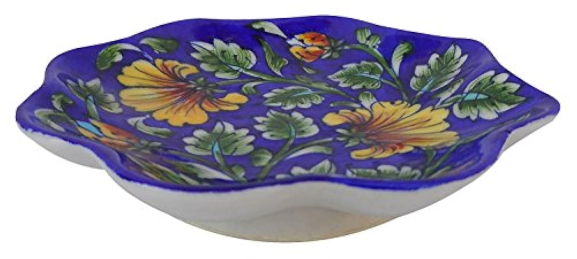 Lotus Shape Handmade Jaipur Blue Pottery Decorative Plate