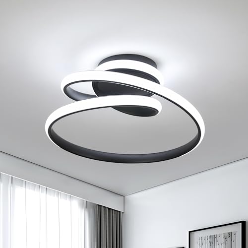Dorlink LED Ceiling Light, Black Spiral Chandelier, Art Deco Creative Modern Ceiling Lights, 36W Cool White 6500K Aluminum Light Fittings Ceilings for Bedroom, Hallway, Living Room, Kitchen