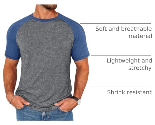 Image of Runcati Mens Casual Slim Fit T Shirts Raglan Short Sleeve Crewneck Baseball Tees Color Block Workout Fashion Shirt