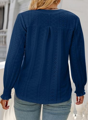 Eytino Women's Plus Size Tops Puff Long Sleeve Split V Neck Loose Casual Dressy Blouse Shirts(1X-5X)2