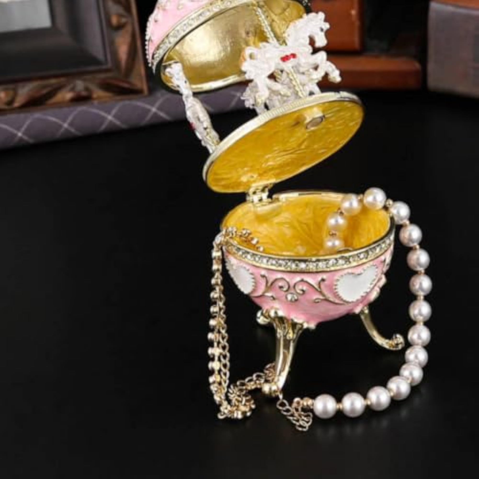 Jewellery Box with Enamel Finish and Rhinestone Trim
