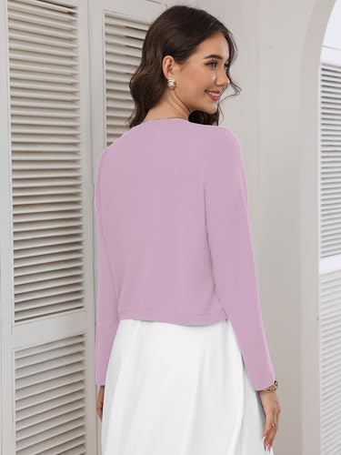 Image of Heymoments Women's Long Sleeve Thin Kintted Shrugs Sweaters Lightweight Cropped Tops Open Front Cardigan for Dress