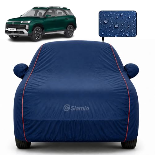 Image of Premium 100% Waterproof Car Cover for Hyundai's Alcazar 2021-2026 Models All-Weather, UV & Dust Protection | Heavy-Duty 3-Layer Fabric | Custom Fit with Mirror & Antenna Pockets | Navy Blue