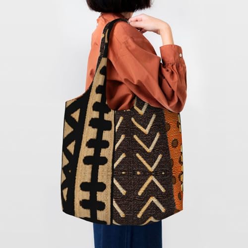 Bolso tote de lona con estampado contemporáneo de tela africana de barro para mujer – poliéster de alta densidad, bolso amplio para el trabajo y recados miniatura 2