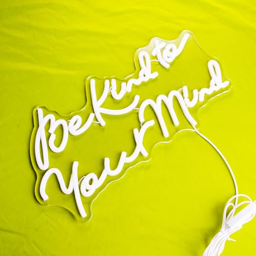 Image of Be kind to Your Mind Neon LED Sign Hippie Letters Reusable Neon Lights for Wall Art Decor, Encouragement Gifts, Health Quote Lamp Light up Bedroom, Office, Home,Study, Reception Room