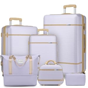 LARVENDER Luggage Sets 6 Piece with Duffel Bag, Expandable(Only 28 & 24″) Hardside Luggage with Cosmetic Case 360° Spinner Wheels, Durable Luggage Set Clearance For Women Men, Lavender