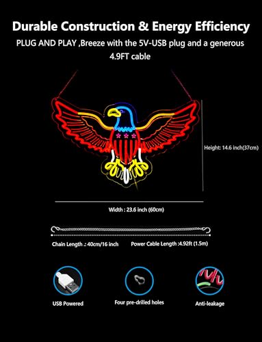 Image of Eagle Neon Sign,Giant Eagles Light up Sign - Cool Neon Light Wall Decor for Home Karaoke Bar Restaurant Pub Cafe Salon Game Room, USB Powered (Eagle)