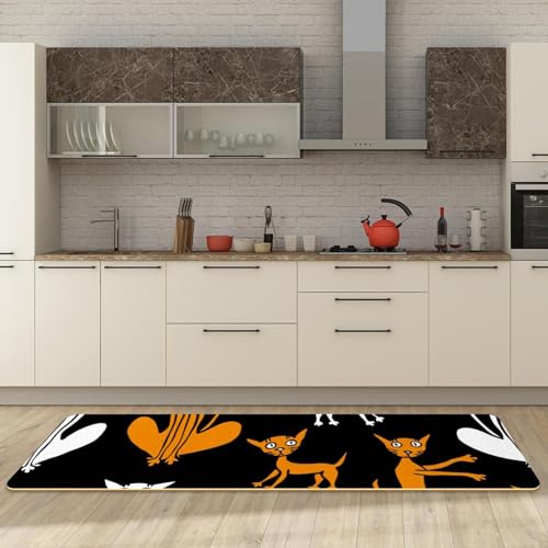 Tapete de cocina de 2 piezas alfombra pasillo lavable juego antideslizante gatos rojos 3