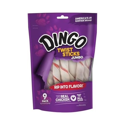Dingo Jumbo Twist Sticks, Rawhide for Dogs, Made with Real Chicken, 9 Count