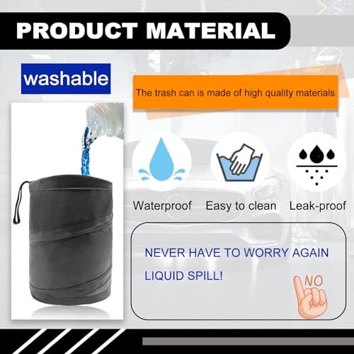 Image of Car Trash Can, Collapsible Pop-up Water Proof Bag Portable Garbage Bin, Car Trash Bag with Elastic Band Hanging, Double-Layer Washable Trash Can for Car